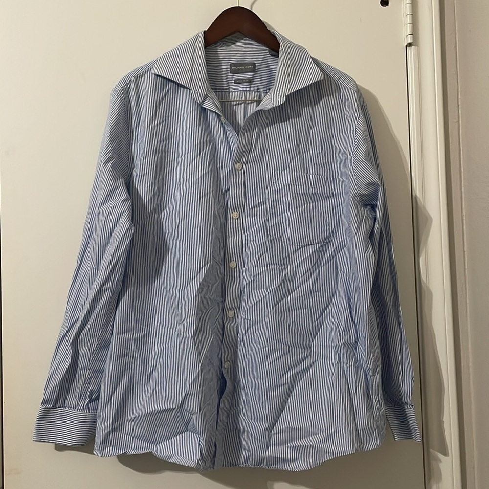 Michael Kors Blue Striped Dress Shirt Size XL